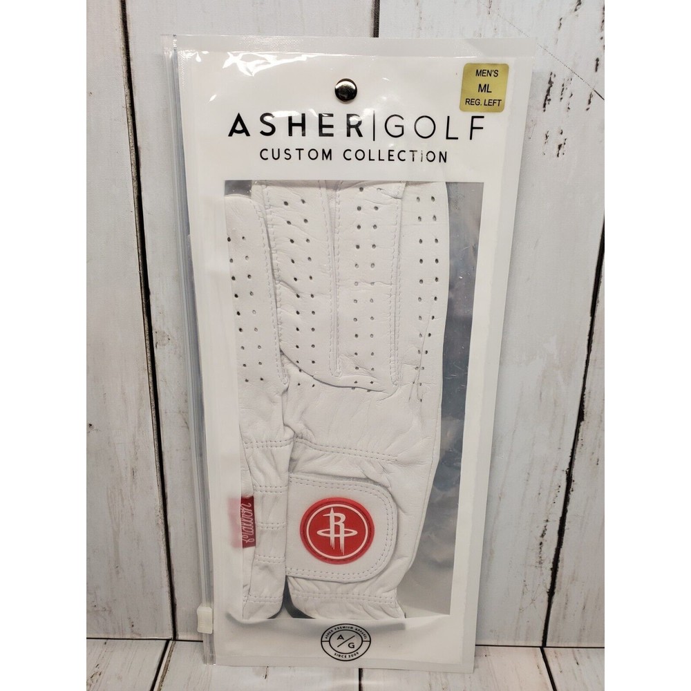 ASHER NBA CABRETTA GOLF GLOVE, HOUSTON ROCKETS LOGO Medium (Sz ML For Left Hand)